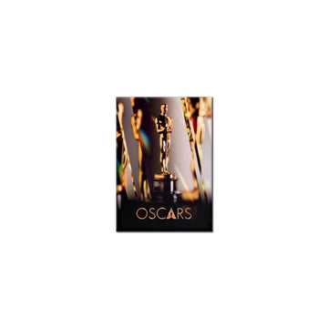 Oscars logo refrigerator magnet with a golden statue on a black background